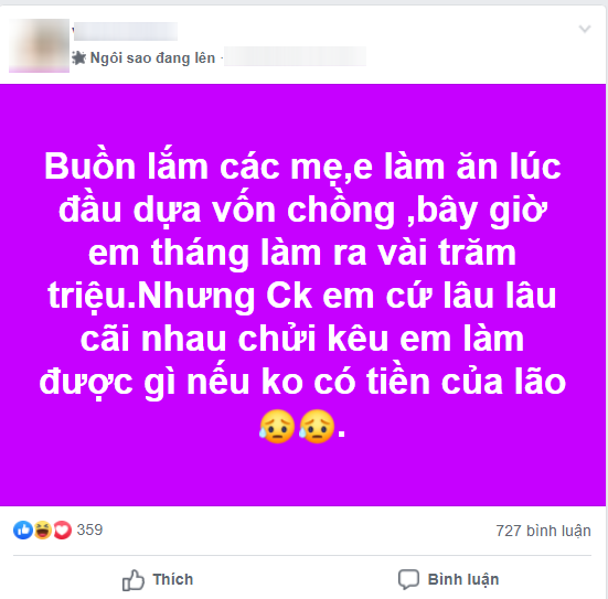 Vợ trẻ lên than kiếm vài trăm triệu mỗi tháng chồng vẫn hoạnh họe, ai ngờ lại bị hội chị em mỉa mai thế này