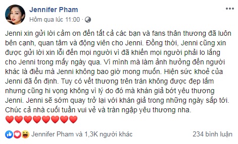 Jennifer Phạm xin lỗi vì sự cố ngất xỉu trên sân khấu