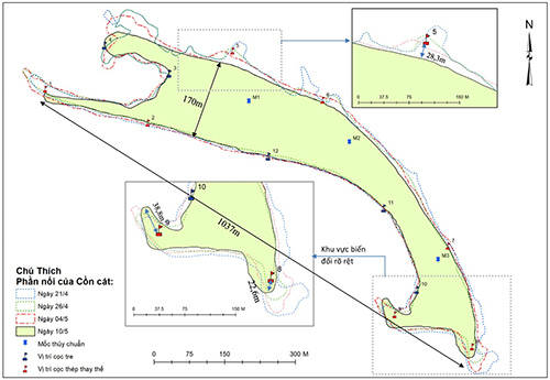 Cồn cát trên biển Cửa Đại biến dạng liên tục