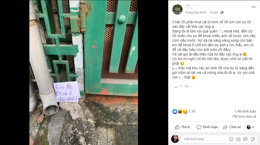 Chồng đi làm quên chìa khóa, vợ giấu hộ nhưng lại đánh dấu kiểu lạy ông tôi ở bụi này khiến cư dân mạng khóc thét