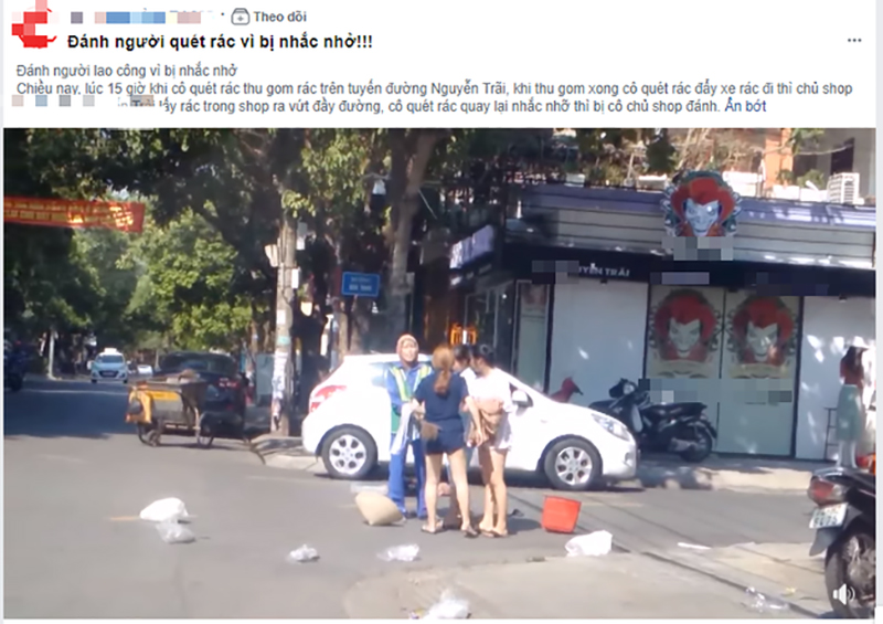Nhắc nhở nhân viên shop thời trang vứt rác bừa bãi ra đường, nữ lao công bị cô gái trẻ đánh tới tấp