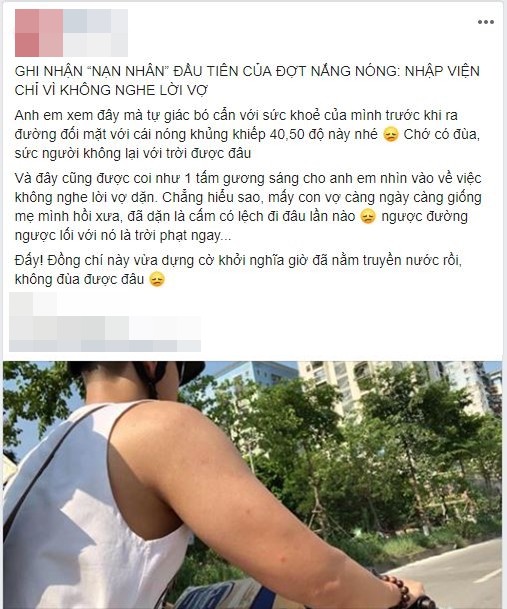 Mặc áo ba lỗ ra đường ngày nắng nóng đỉnh điểm, thanh niên nhập viện truyền nước vì không nghe lời người yêu?