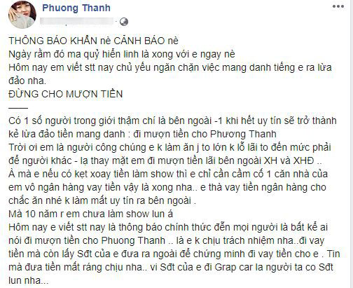 Phương Thanh cảnh báo mọi người về việc quản lý cũ của một ca sĩ cô quen biết mượn danh tính đi lừa tiền