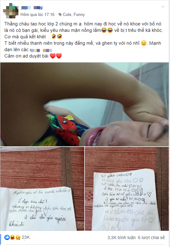 Cậu bé lớp 2 viết thư tay tỏ tình với bạn gái, nhưng cái kết khét lẹt lại khiến dân mạng cười bò
