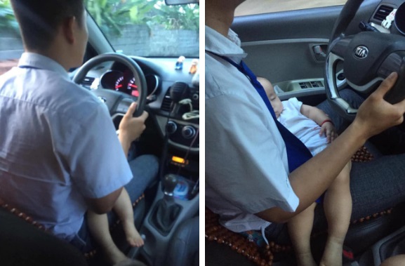Xem ảnh nam tài xế taxi vừa lái xe vừa bế theo con nhỏ, dân mạng dù thương cũng không quên nhắc nhở