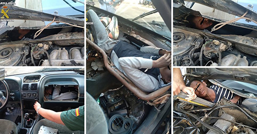 Hai người trốn trong khoang máy ôtô để nhập cảnh trái phép