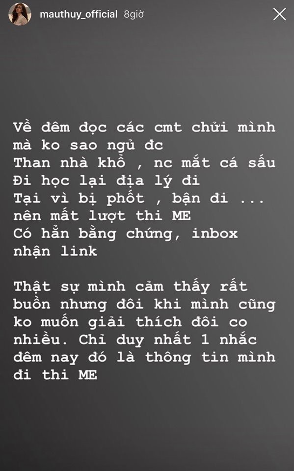 Mâu Thủy vạch trần sự thật chuyện mất suất thi Miss Earth, ám chỉ Phương Khánh chi bạo đi thi Mâu Thủy vạch trần sự thật chuyện mất suất thi Miss Earth, ám chỉ Phương Khánh chi bạo đi thi