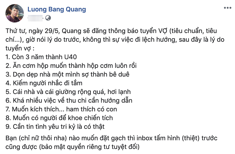 Hậu chia tay, Lương Bằng Quang đăng đàn tuyển vợ, Ngân 98 ẩn ý về việc bạn trai cũ có người mới