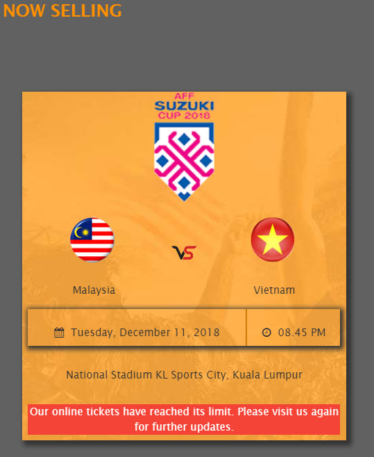 20.000 vé chung kết AFF Cup được bán hết trong 7 phút ở Malaysia 20.000 vé chung kết AFF Cup được bán hết trong 7 phút ở Malaysia