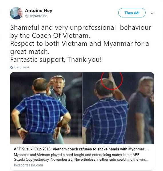 HLV từng chỉ trích thầy Park mất việc ở đội tuyển Myanmar