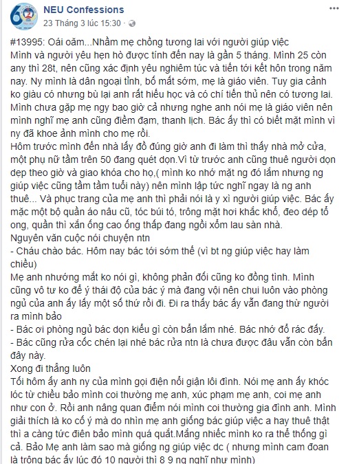 Cư dân mạng dở khóc dở cười bởi cô gái nhầm mẹ chồng tương lai là người giúp việc