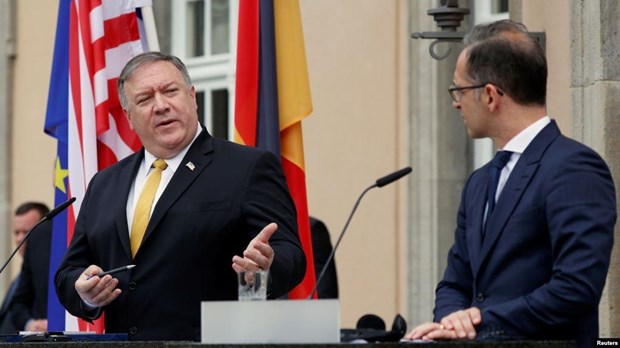 Ngoại trưởng Mỹ Mike Pompeo phát biểu trong cuộc họp báo chung với Bộ trưởng Ngoại giao Đức Heiko Maas. (Nguồn: Reuters)