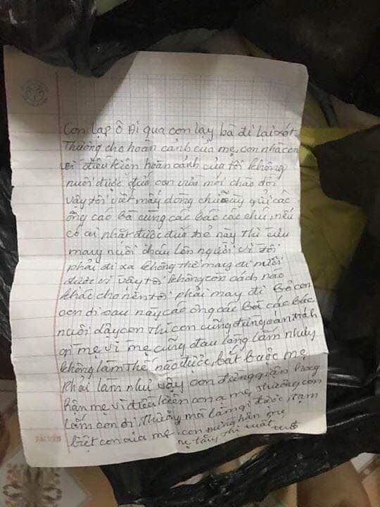Bức thư đầy trăn trở ghi lời nhắn tới bé trai: “Mẹ thương con lắm, con đừng hận mẹ”