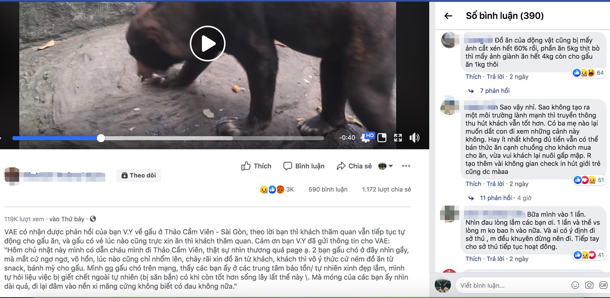 Đoạn clip cùng dòng trạng thái bạn V.Y chia sẻ trên một diễn đàn mạng xã hội.