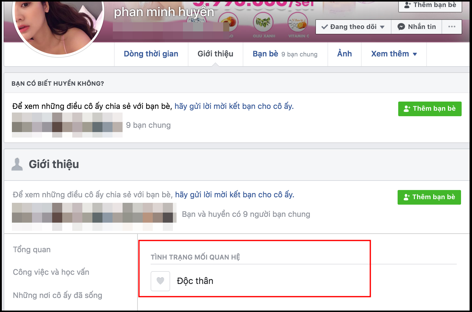 Huyền Lizzie đã chuyển sang tình trạng mối quan hệ 