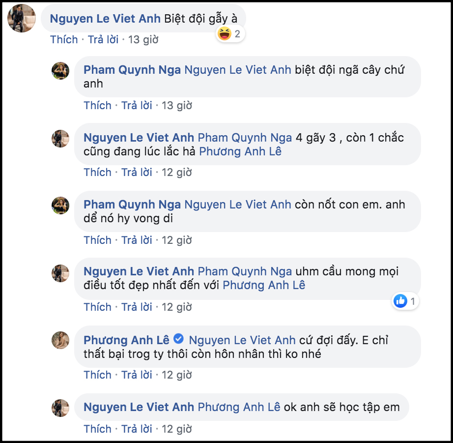 Cuộc trò chuyện của Việt Anh, Quỳnh Nga và Phanh Lee trên Facebook cũng khiến đồn đoán Huyền Lizzie rạn nứt hôn nhân dấy lên trong công chúng.