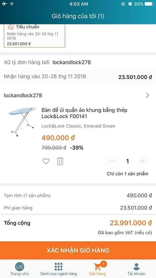 Một sản phẩm khác cũng có giá giao hàng cao đột biến khi mua tại Lazada. Ảnh: T.H