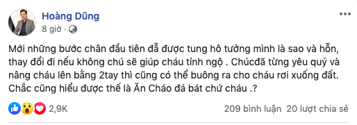 Trước đó, NSND Hoàng Dũng bất ngờ gây sóng gió trên trang cá nhân khi khẳng định một diễn viên mới ăn nói hỗn láo, 