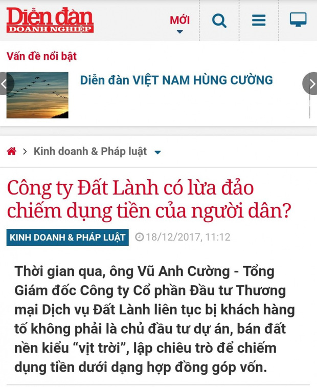 Thông tin về Công ty Đất Lành của ông Vũ Anh Cường từng được báo chí phản ánh.