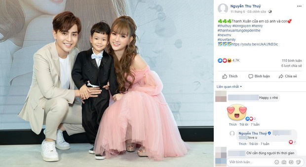 Ảnh bìa trước đó của nữ ca sĩ bên cạnh chồng và con trai trong dịp ra mắt MV mới.