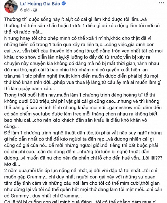 Gia Bảo vừa có dòng trạng thái khá dài nói về chuyện không được gặp con và nguyên nhân giành quyền nuôi con