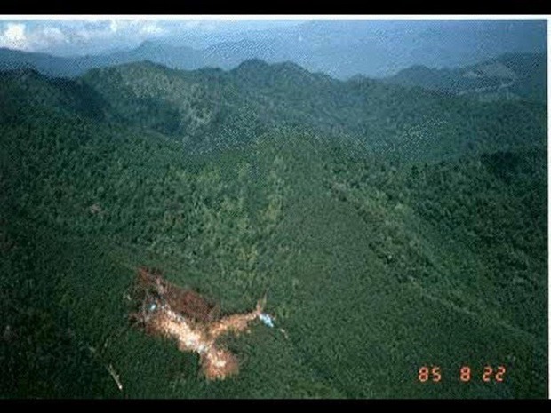 Vị trí chiếc máy bay rơi khi nhìn từ trên cao.