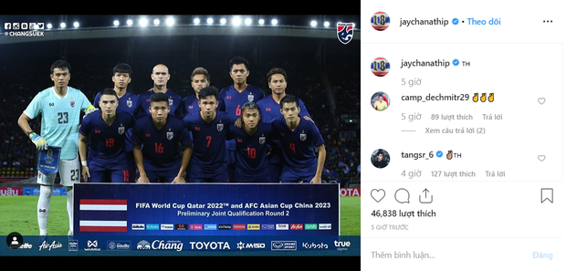 Bài đăng mới đây của Chanathip.