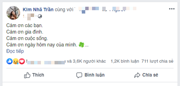 Bài đăng của Kim Nhã trên trang cá nhân nhận rất nhiều lượt tương tác từ bạn bè, khán giả (Ảnh cụp màn hình).