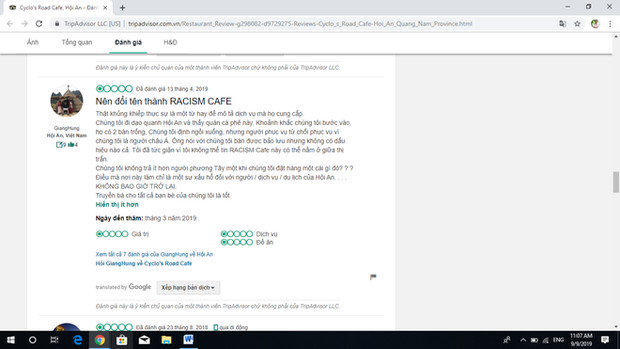 Du khách người Việt bức xúc về quán Cyclo’s Road trên trang TripAdvisor