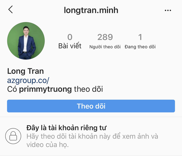 Trang Instagram được đích thân Primmy nhấn nút follow.