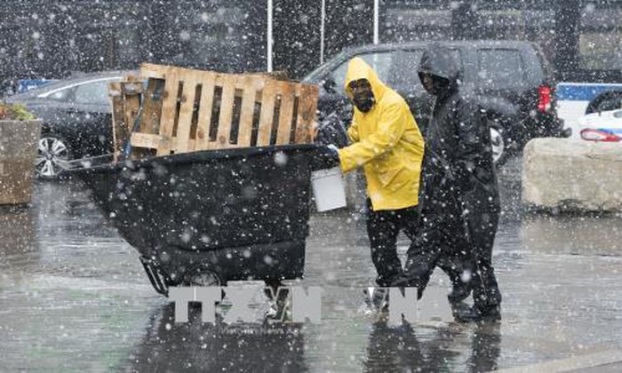 Tuyết rơi dày đặc trên đường phố New York, Mỹ. Ảnh: AFP/TTXVN.