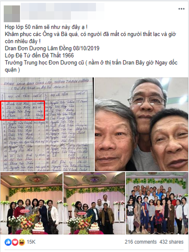 Câu chuyện họp lớp sau 50 năm của các ông các bà khiến nhiều người xúc động
