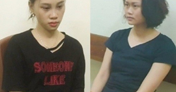 Thủy (bên trái) và Huyền tại cơ quan công an - Ảnh: Công an cung cấp