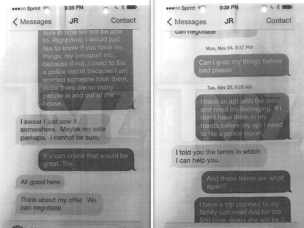 Đoạn tin nhắn qua lại giữa cặp đôi ồn ào cho thấy Sonni muốn lấy đồ đạc nhưng Jeremy luôn cố tình trì hoãn