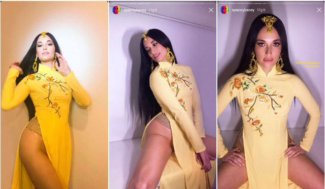 Ca sĩ Kacey Musgraves mới đây mặc áo dài không quần làm 