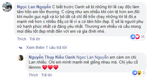 Diễn viên Ngọc Lan cũng lên tiếng an ủi khi biết Kiều Oanh bị dân mạng chỉ trích.