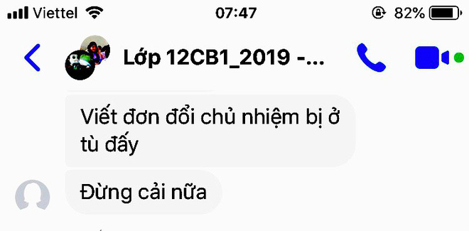 Tin nhắn của cô Truyền dọa: Đòi đổi giáo viên chủ nhiệm là bị đi tù. Ảnh: TM