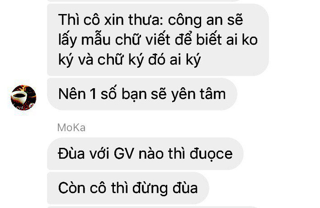 Tin nhắn cô Truyền dọa Công an sẽ các định chữ ký học sinh làm đơn đổi chủ nhiệm lớp. Ảnh:TM