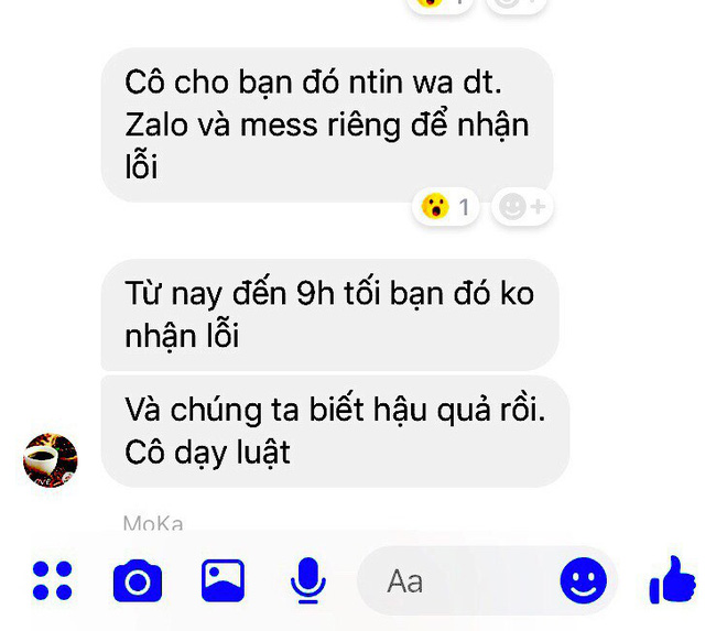 Tin nhắn cô Truyền cho học sinh biết mình là người dạy luật. Ảnh: TM