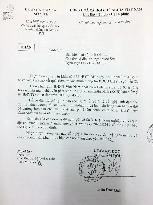 Cong văn của sở Y tế Gia Lai
