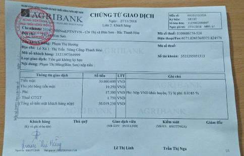 Chứng từ giao dịch mà Hằng đã chuyển tiền vào tài khoản cho Phạm Thị Hương (bà Hằng cung cấp)