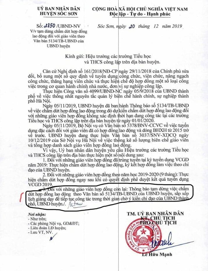 Sóc Sơn đã tạm dừng chấm dứt hợp đồng, tạo cơ hội cho hàng trăm giáo viên.