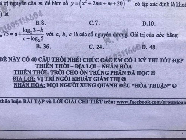 Lời nhắn siêu tâm lý của thầy giáo dạy Toán. (Ảnh: Trần Ngọc Tường)