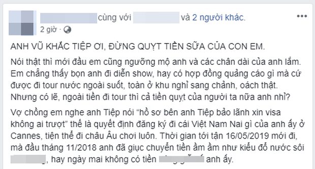 Vợ chồng một doanh nhân lên tiếng tố Vũ Khắc Tiệp quỵt tiền.