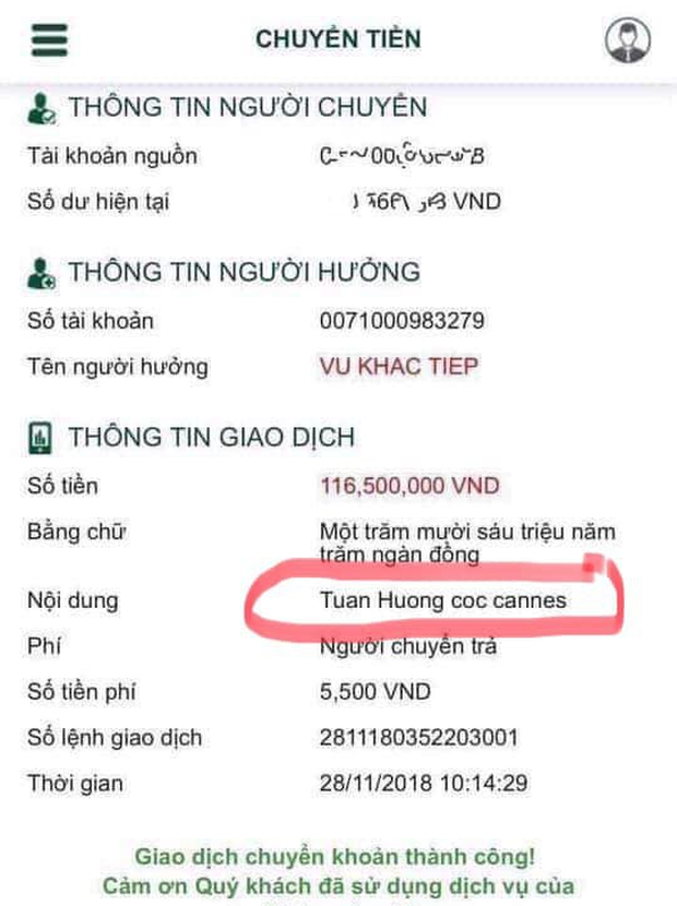 Vũ Khắc Tiệp bày tỏ ngay trong giao dịch chuyển tiền phía doanh nhân này đã biết rõ là tiền cọc.