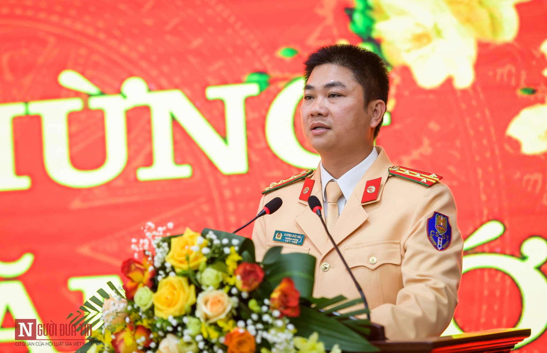 Đại tá Dương Đức Hải, Trưởng phòng CSGT CATP Hà Nội phát biểu tại hội nghị.