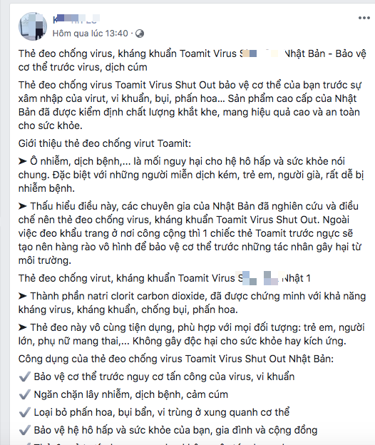 Lời giới thiệu về công năng của loại thẻ kháng virus trên Facebook cá nhân người bán