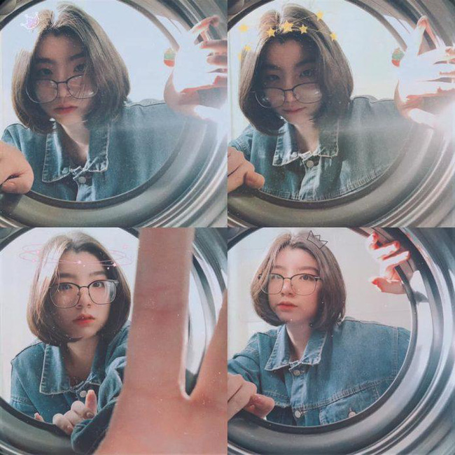 Thỏa sức tạo dáng với máy giặt.