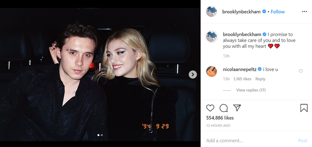 Lời thổ lộ tình cảm của Brooklyn trên Instagram.