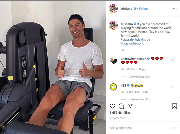 Thông điệp của Ronaldo nhanh chóng gây bão Instagram.